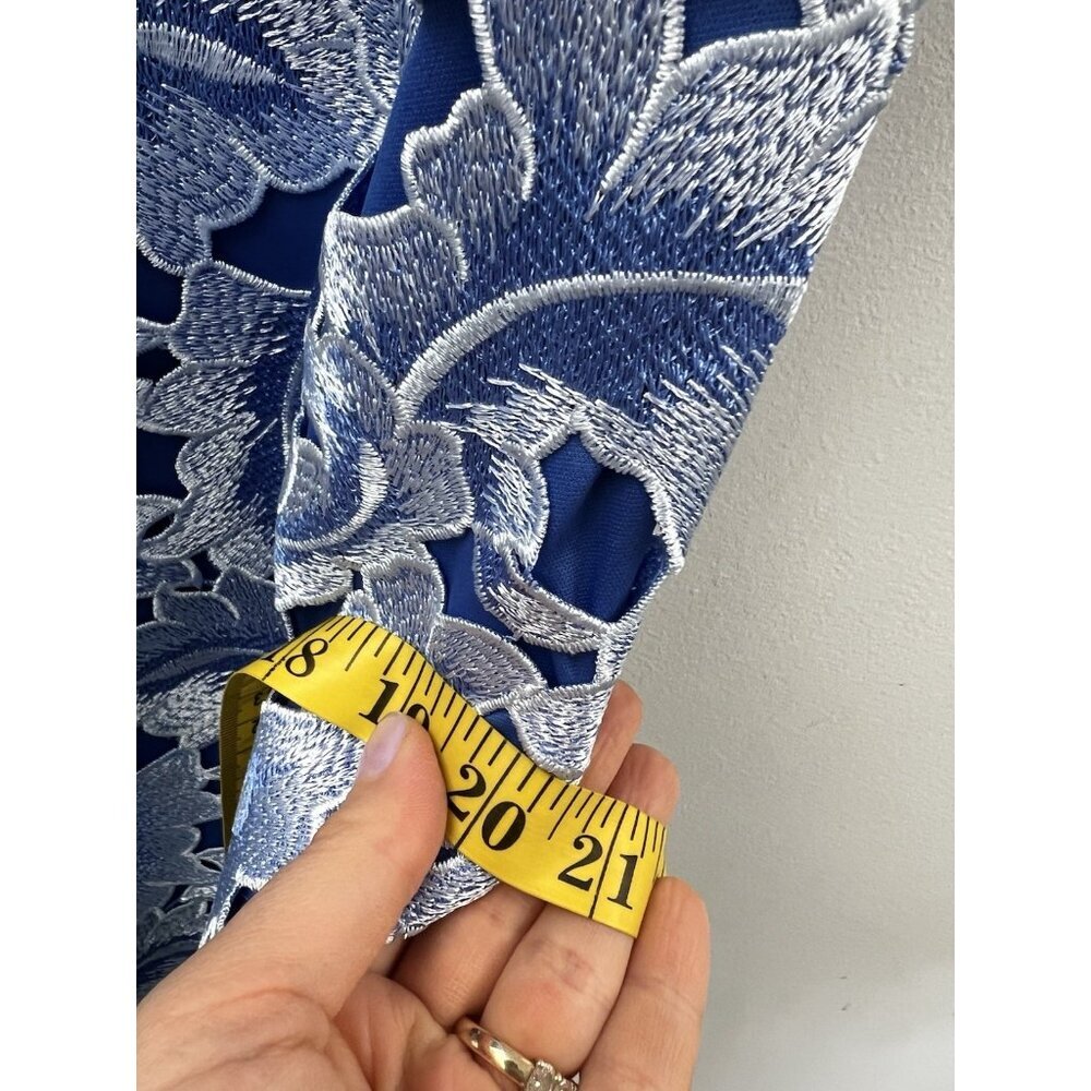 New Adrianna Papell Womens Illusion Neck Tonal Lace Gown Dress, Blue Sz 8 NWT - Picture 9 of 12